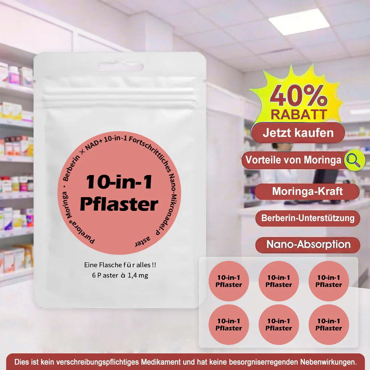 Offizieller Bestseller丨Purelora® Moringa Berberine NAD+ 10-in-1 Nano-Mikronadel-Patch (Nur einmal täglich, sichtbare Veränderungen in 7 Tagen) ✅ Für Übergewicht, lockere Haut, Diabetes, Schlafapnoe, Gelenkprobleme und mehr